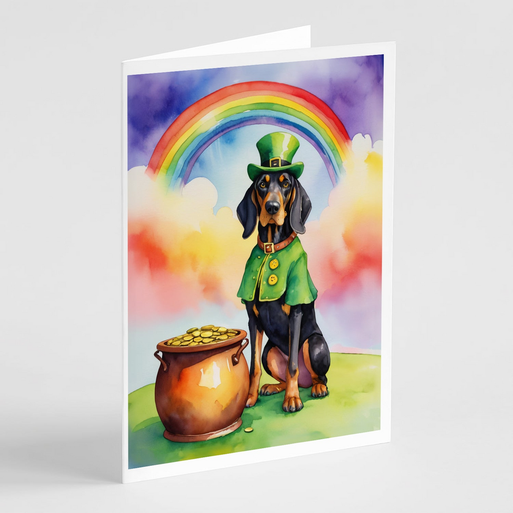 Glamorous Pups : Black and Tan Coonhound St Patrick's Day Greeting Cards Pack of 8