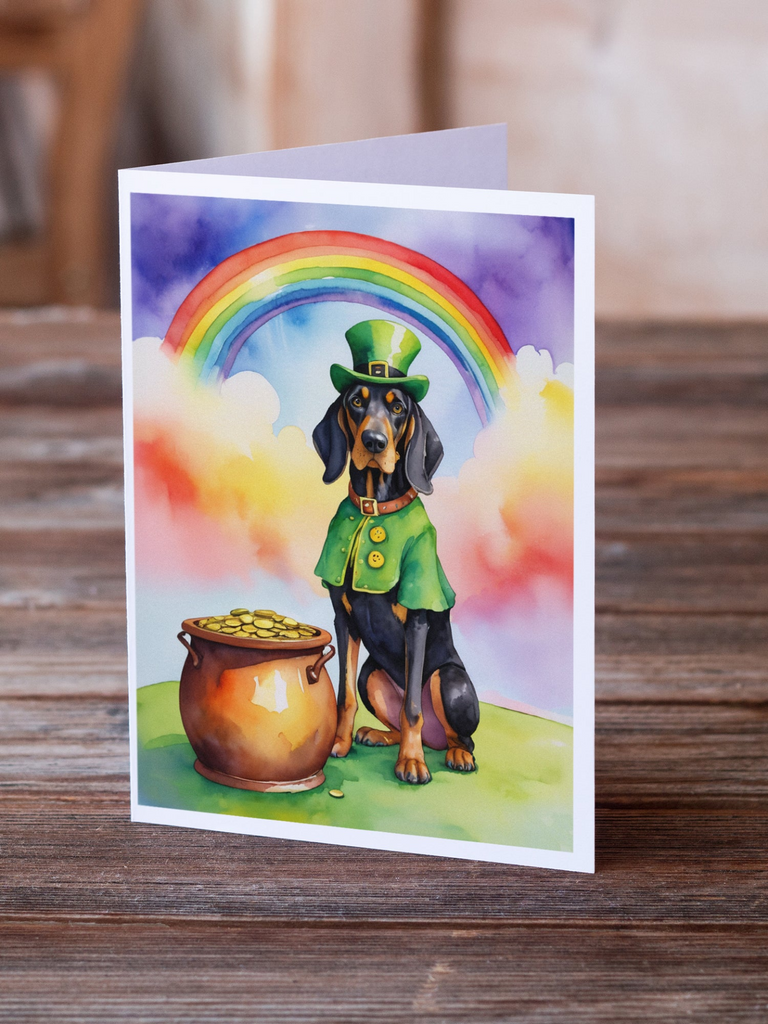 Glamorous Pups : Black and Tan Coonhound St Patrick's Day Greeting Cards Pack of 8