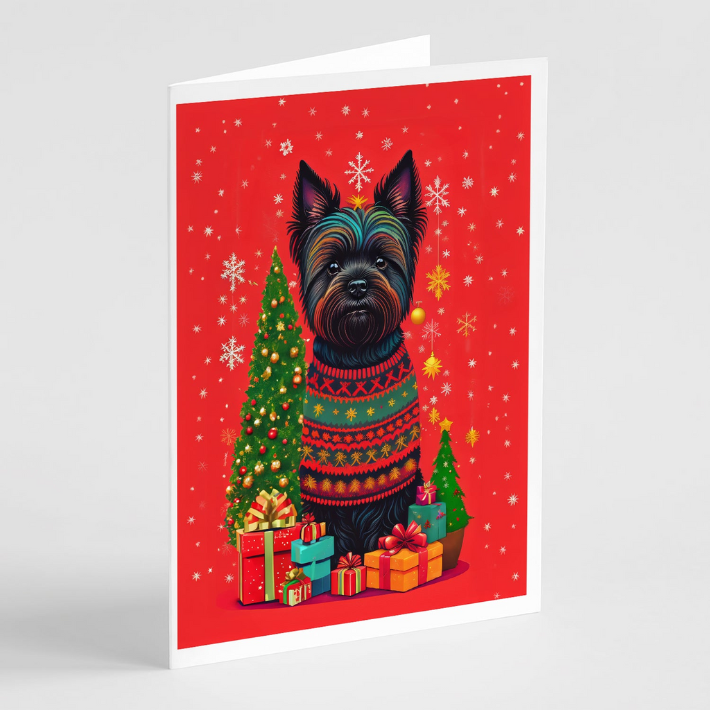 Glamorous Pups : Black Cairn Terrier Holiday Christmas Greeting Cards Pack of 8