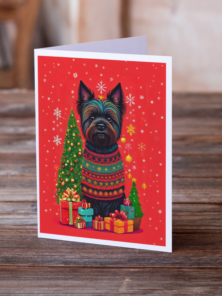 Glamorous Pups : Black Cairn Terrier Holiday Christmas Greeting Cards Pack of 8