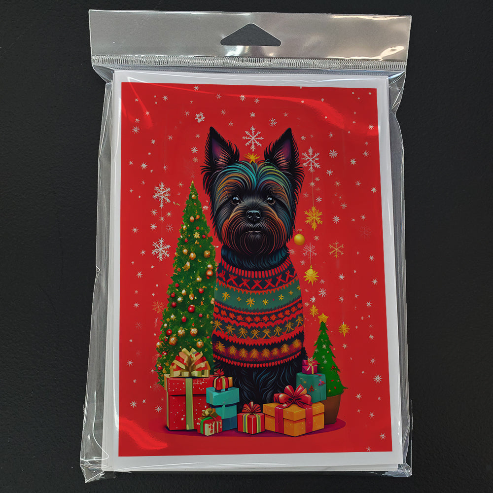 Glamorous Pups : Black Cairn Terrier Holiday Christmas Greeting Cards Pack of 8