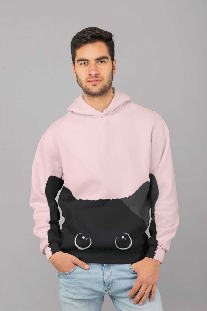 Glamorous Pups : Black Cat on Pink Background (1) UNISEX Sublimation Hoodie