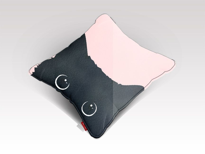 Glamorous Pups : BLACK CAT ON PINK BACKGROUND Cushion/Pillow