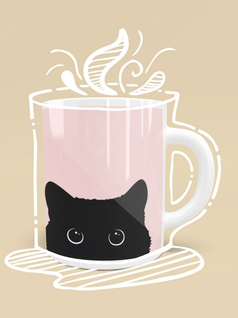 Glamorous Pups : BLACK CAT ON PINK BACKGROUND Mug