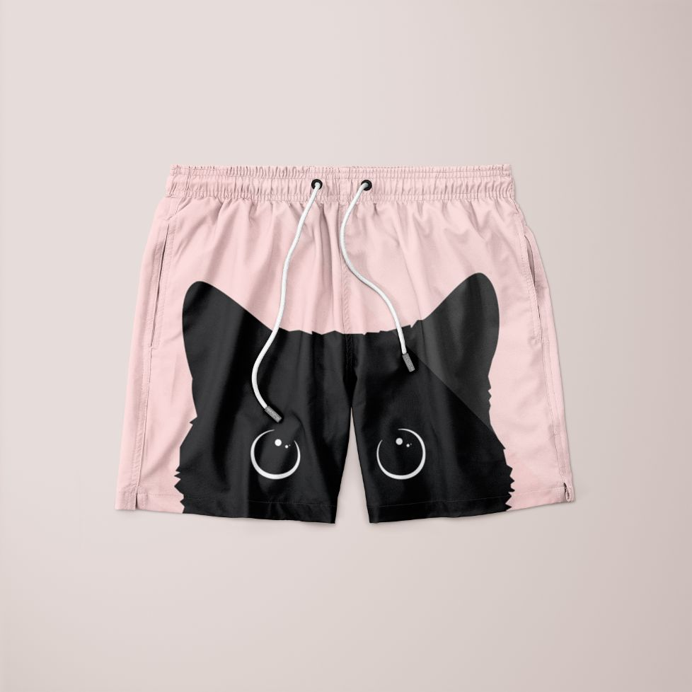 Glamorous Pups : Black Cat on Pink Background Shorts