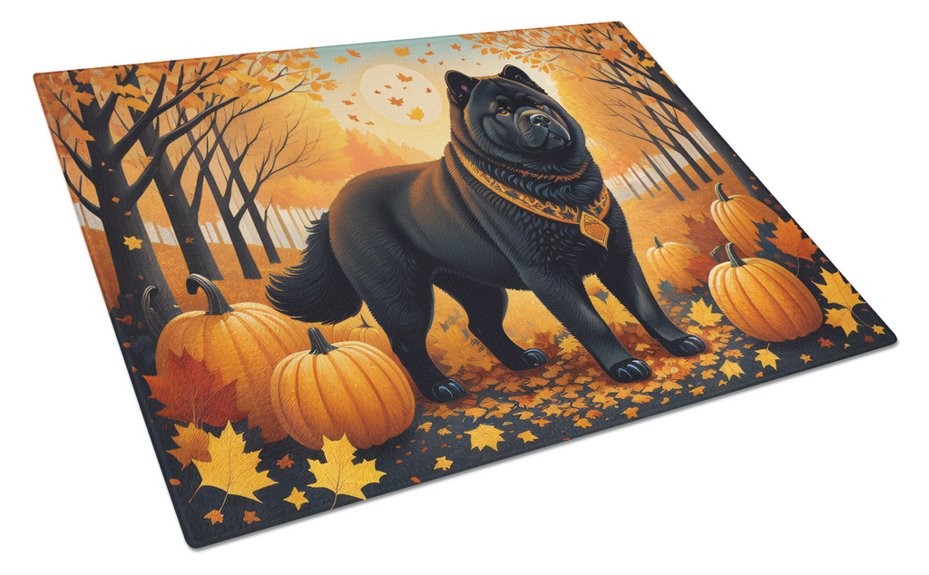 Glamorous Pups : Black Chow Chow Fall Glass Cutting Board