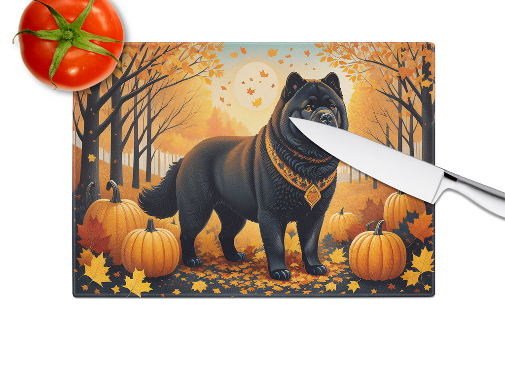 Glamorous Pups : Black Chow Chow Fall Glass Cutting Board