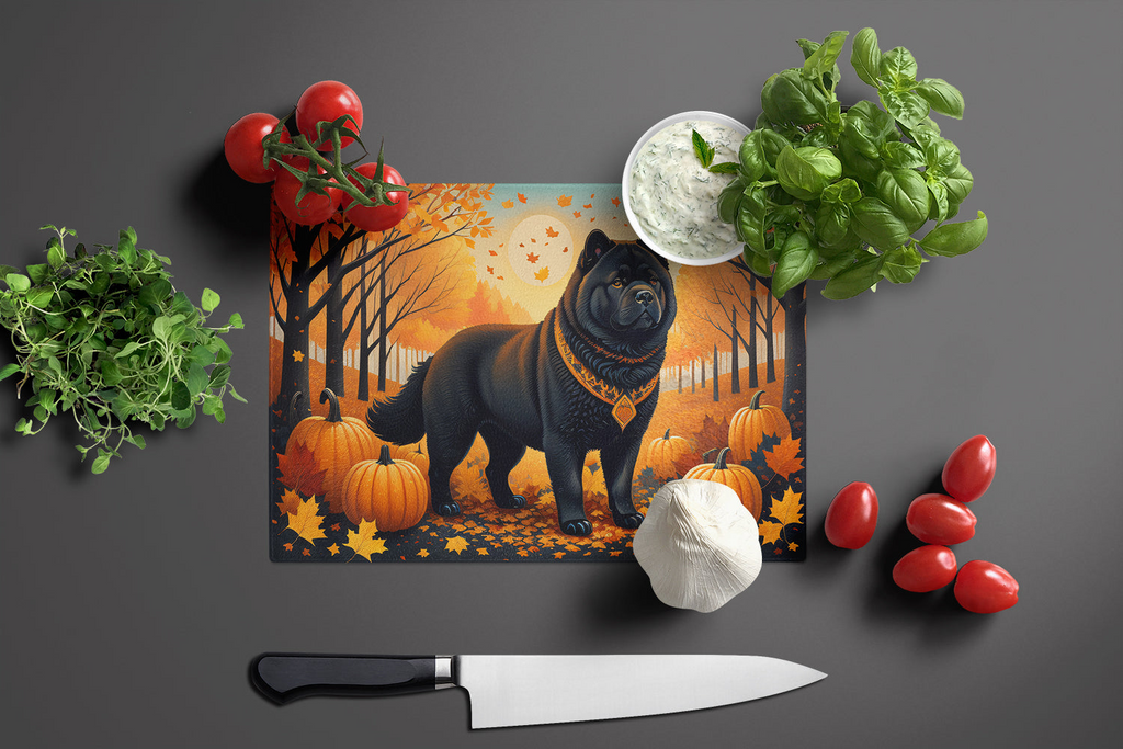 Glamorous Pups : Black Chow Chow Fall Glass Cutting Board