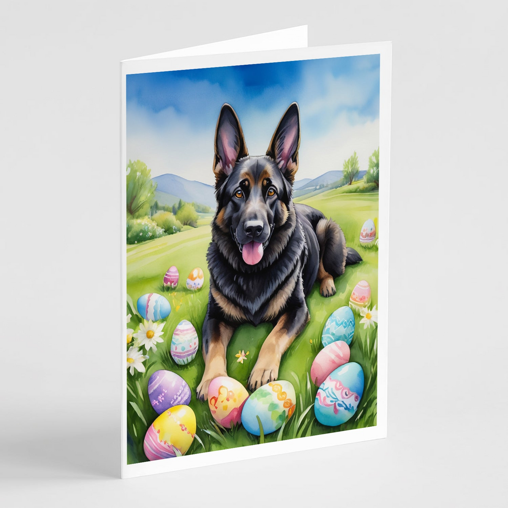Glamorous Pups : Black German Shepherd Easter Egg Hunt Greeting Cards Pack of 8