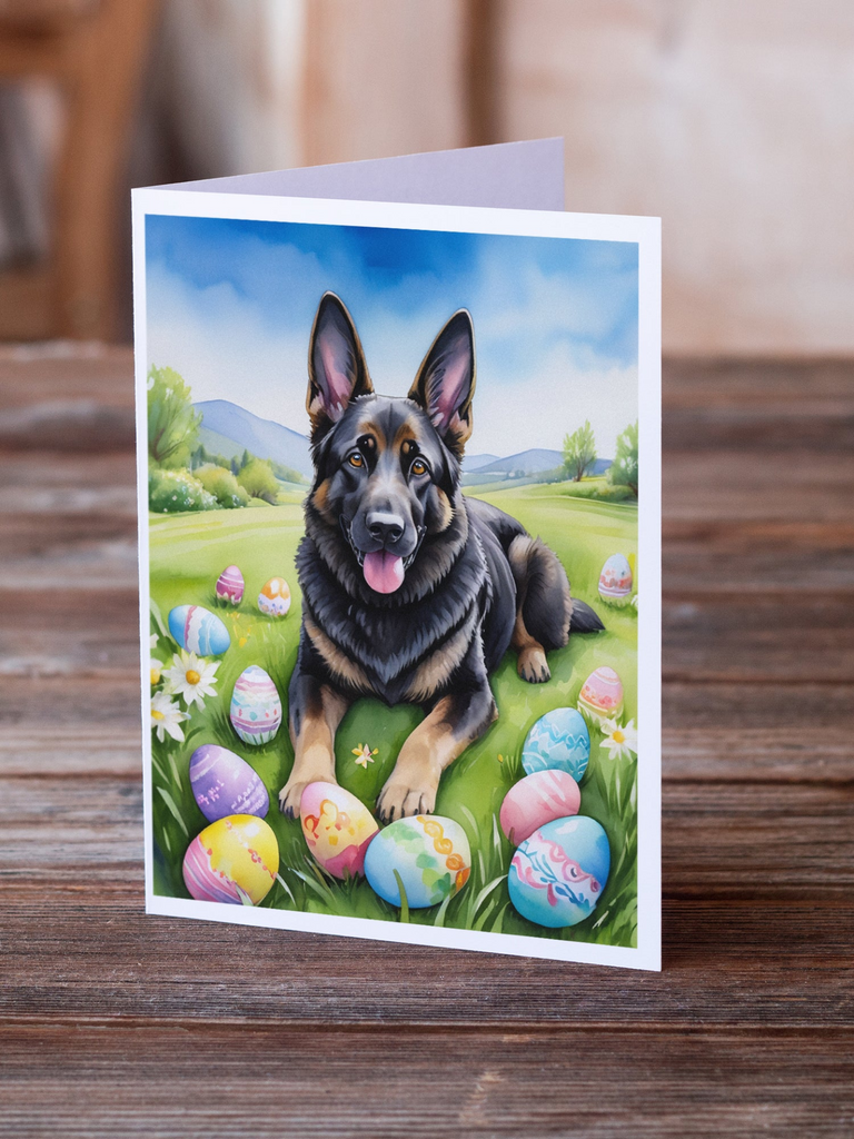 Glamorous Pups : Black German Shepherd Easter Egg Hunt Greeting Cards Pack of 8