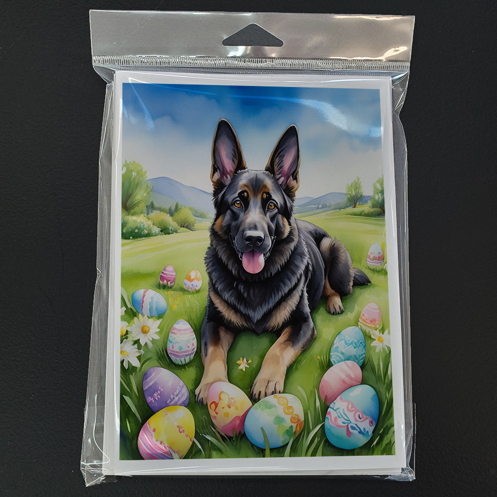 Glamorous Pups : Black German Shepherd Easter Egg Hunt Greeting Cards Pack of 8
