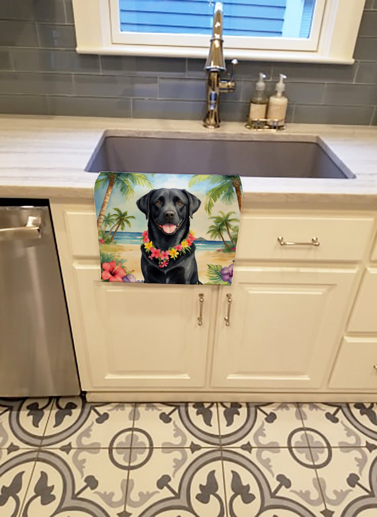 Glamorous Pups : Black Labrador Retriever Luau Kitchen Towel