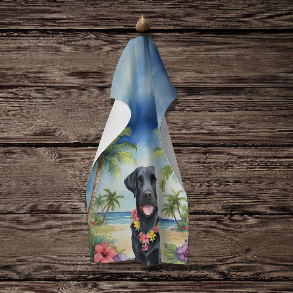 Glamorous Pups : Black Labrador Retriever Luau Kitchen Towel