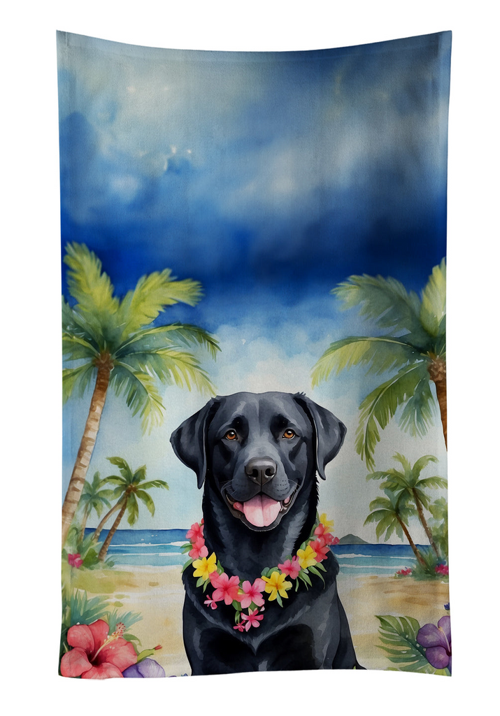 Glamorous Pups : Black Labrador Retriever Luau Kitchen Towel