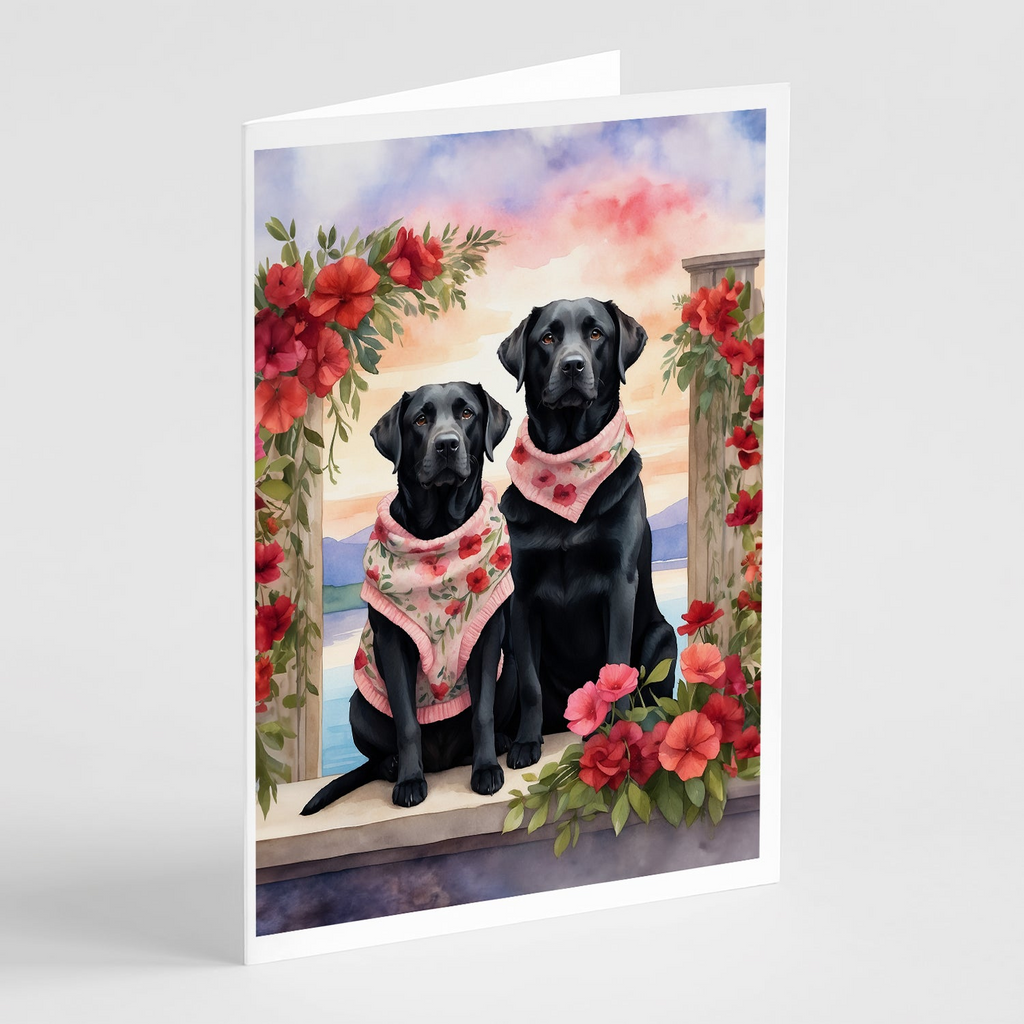 Glamorous Pups : Black Labrador Retriever Two Hearts Greeting Cards Pack of 8