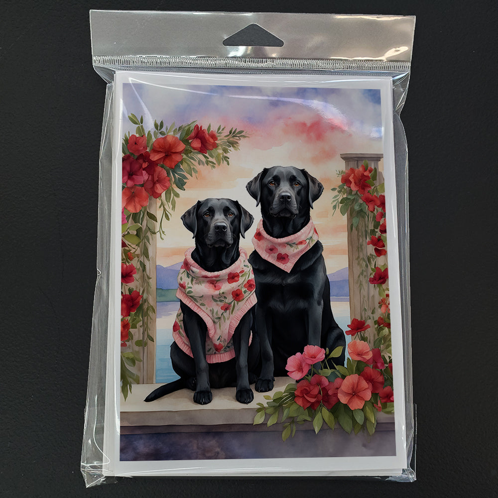 Glamorous Pups : Black Labrador Retriever Two Hearts Greeting Cards Pack of 8