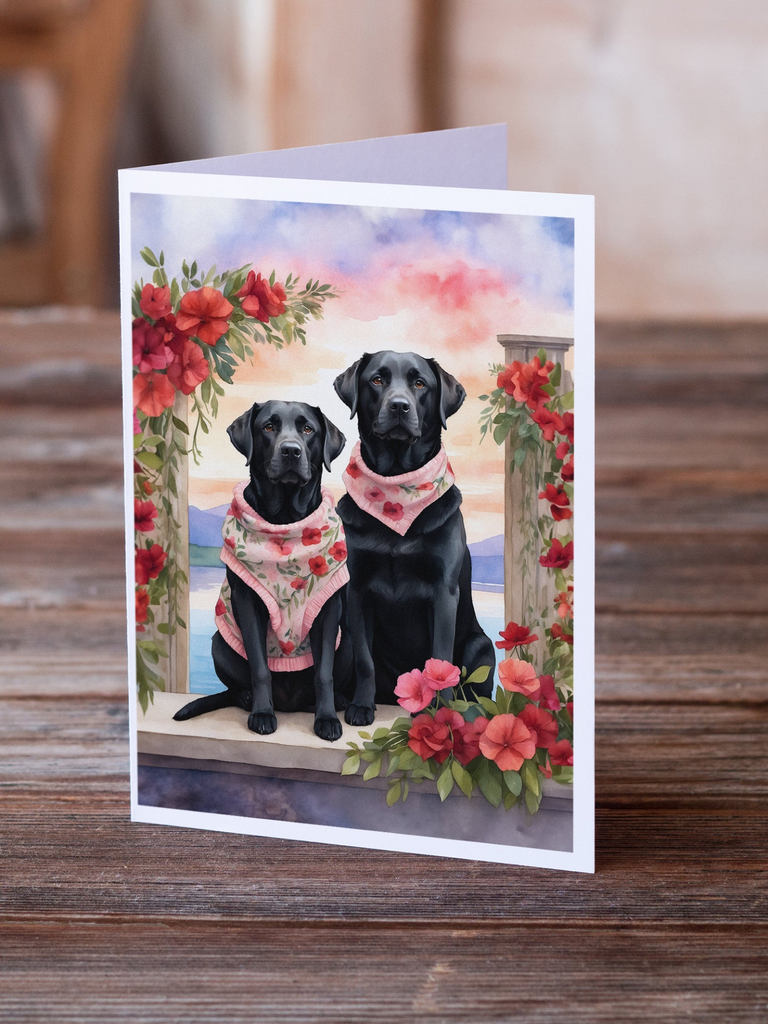 Glamorous Pups : Black Labrador Retriever Two Hearts Greeting Cards Pack of 8