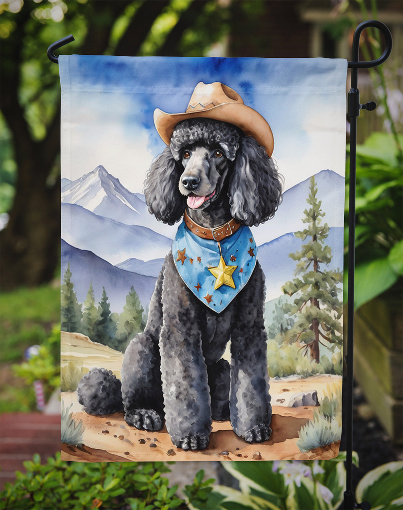 Glamorous Pups : Black Poodle Cowboy Welcome Garden Flag