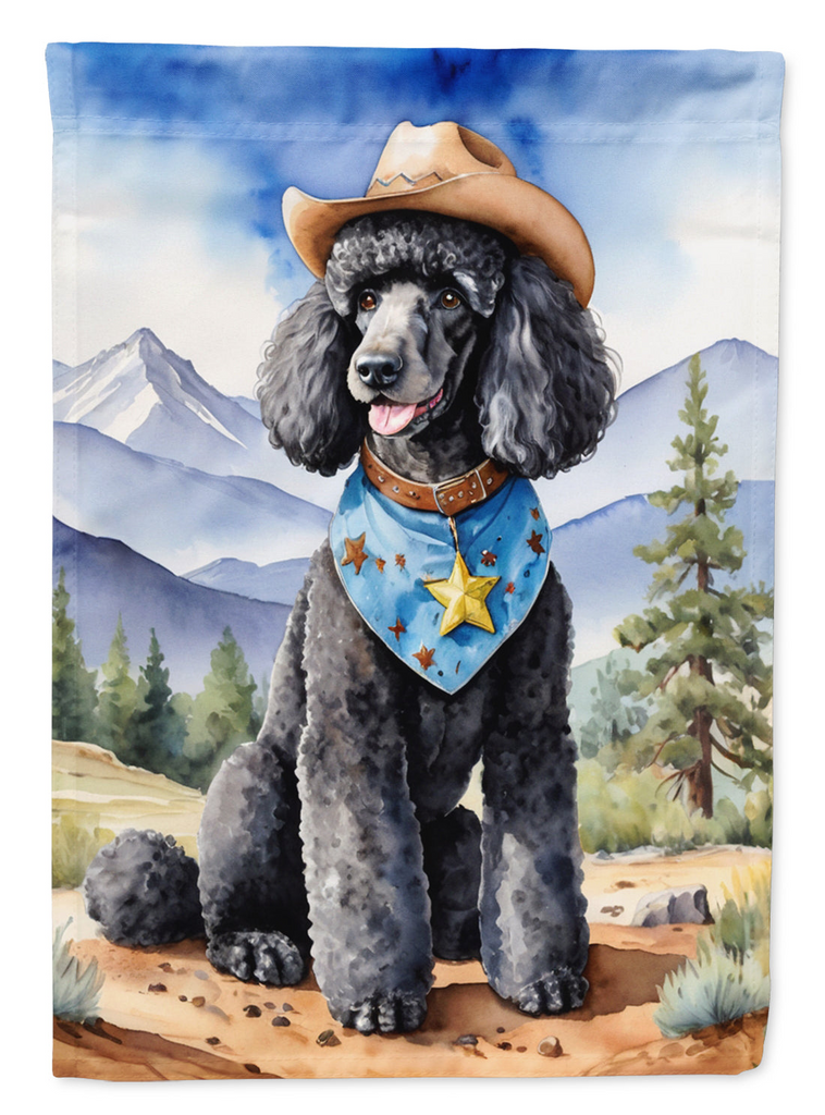 Glamorous Pups : Black Poodle Cowboy Welcome Garden Flag