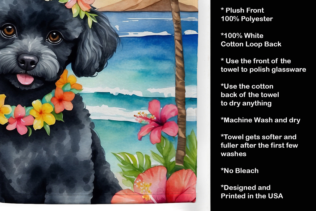 Glamorous Pups : Black Poodle Luau Kitchen Towel