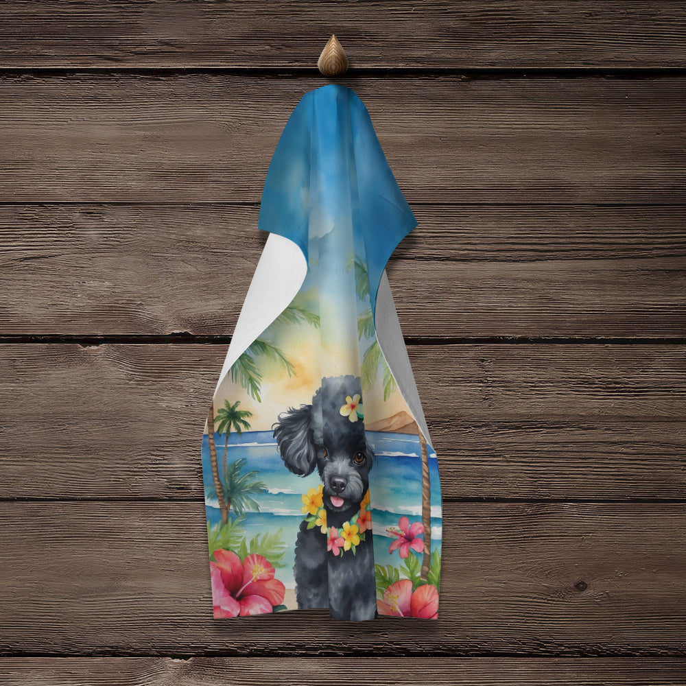 Glamorous Pups : Black Poodle Luau Kitchen Towel