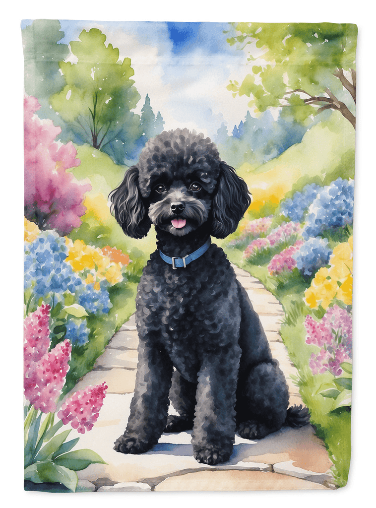 Glamorous Pups : Black Poodle Spring Path Garden Flag