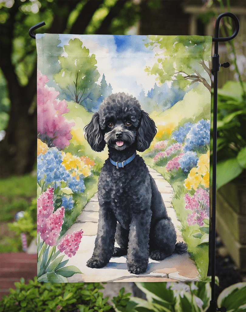 Glamorous Pups : Black Poodle Spring Path Garden Flag
