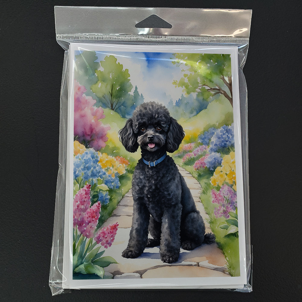 Glamorous Pups : Black Poodle Spring Path Greeting Cards Pack of 8