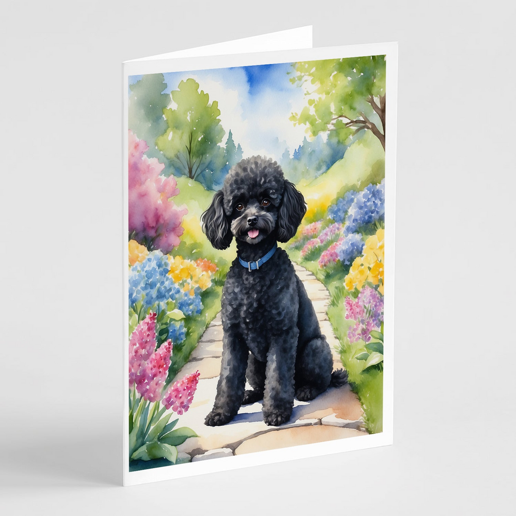Glamorous Pups : Black Poodle Spring Path Greeting Cards Pack of 8
