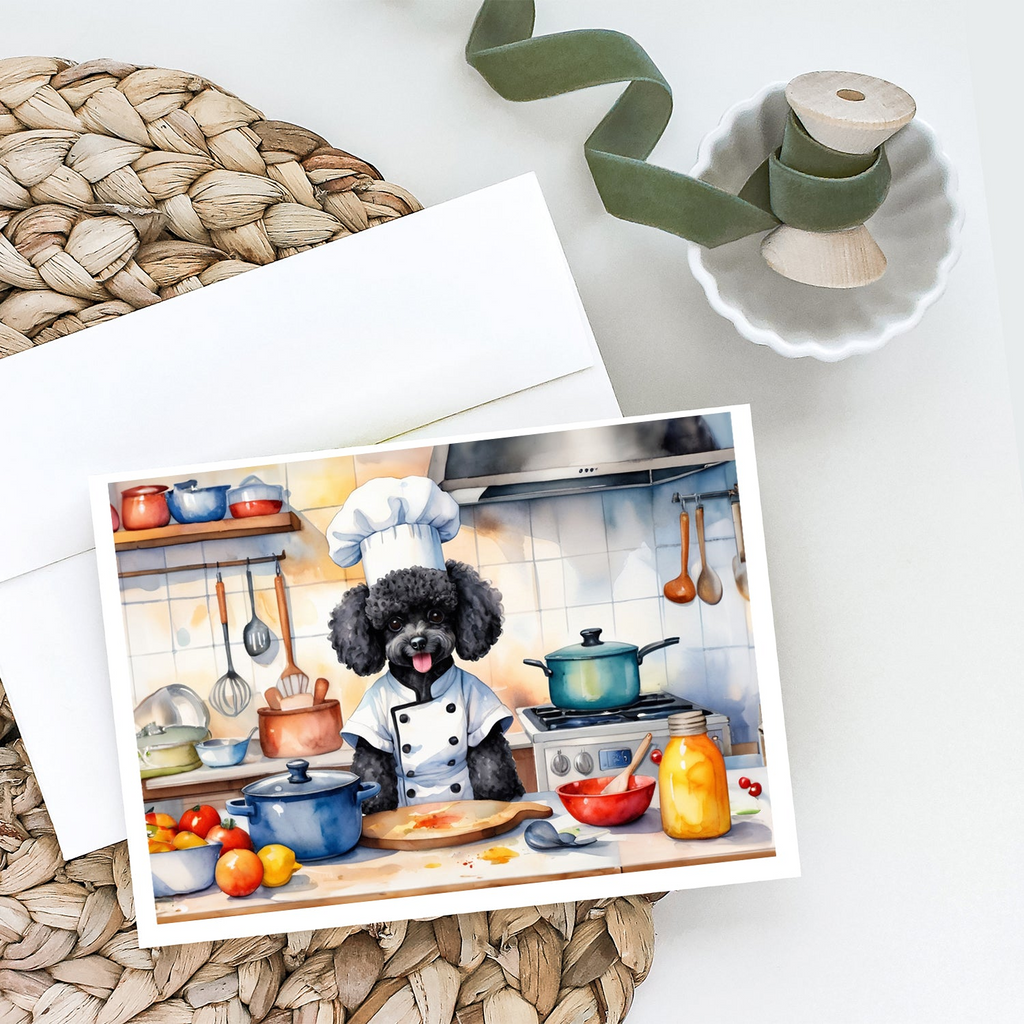Glamorous Pups : Black Poodle The Chef Greeting Cards Pack of 8