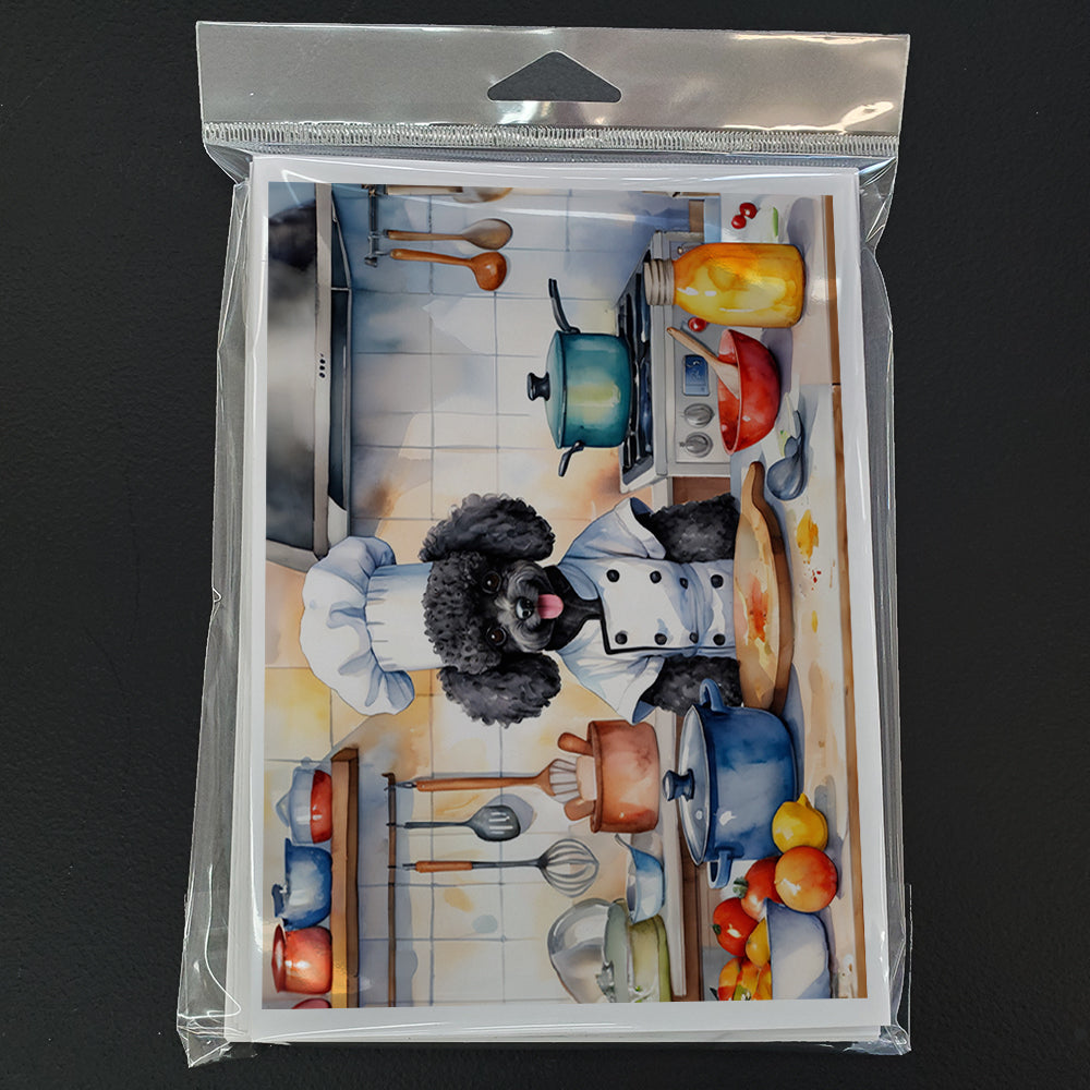Glamorous Pups : Black Poodle The Chef Greeting Cards Pack of 8