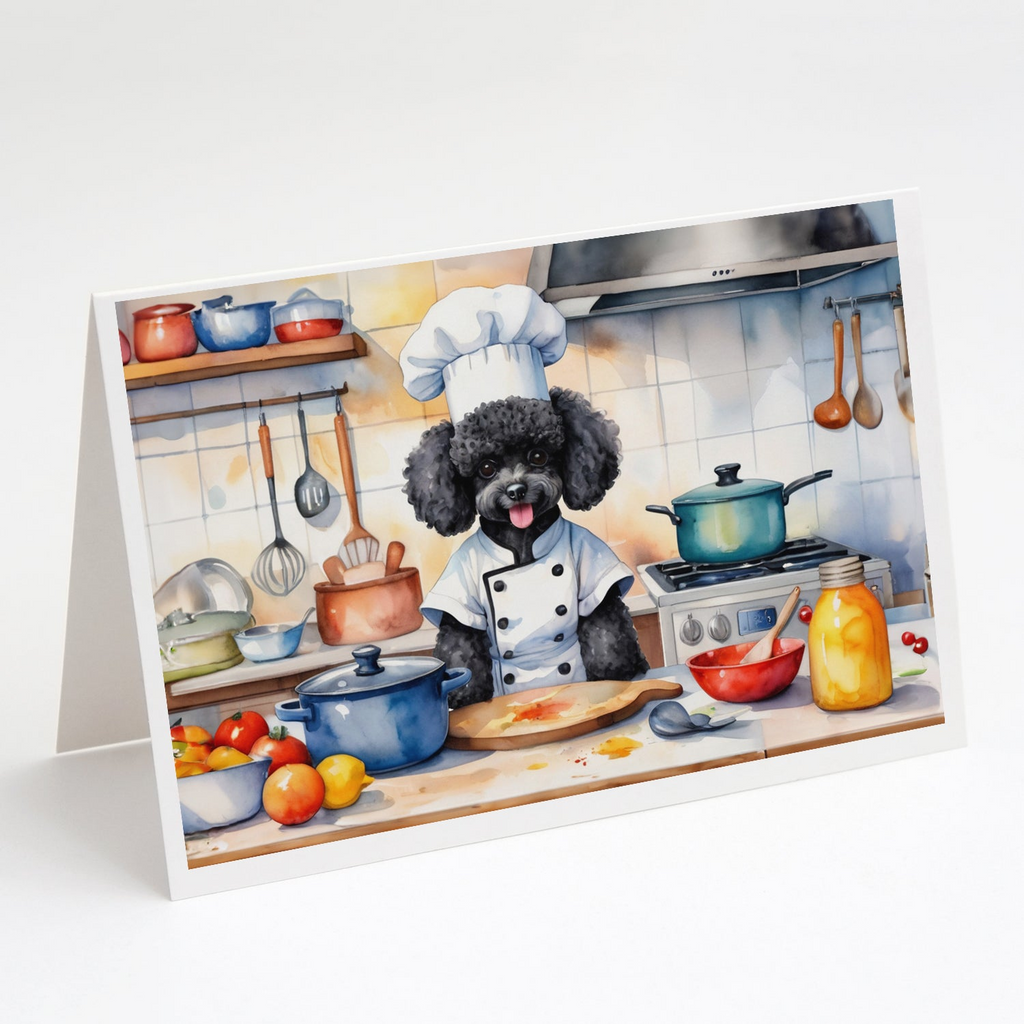 Glamorous Pups : Black Poodle The Chef Greeting Cards Pack of 8