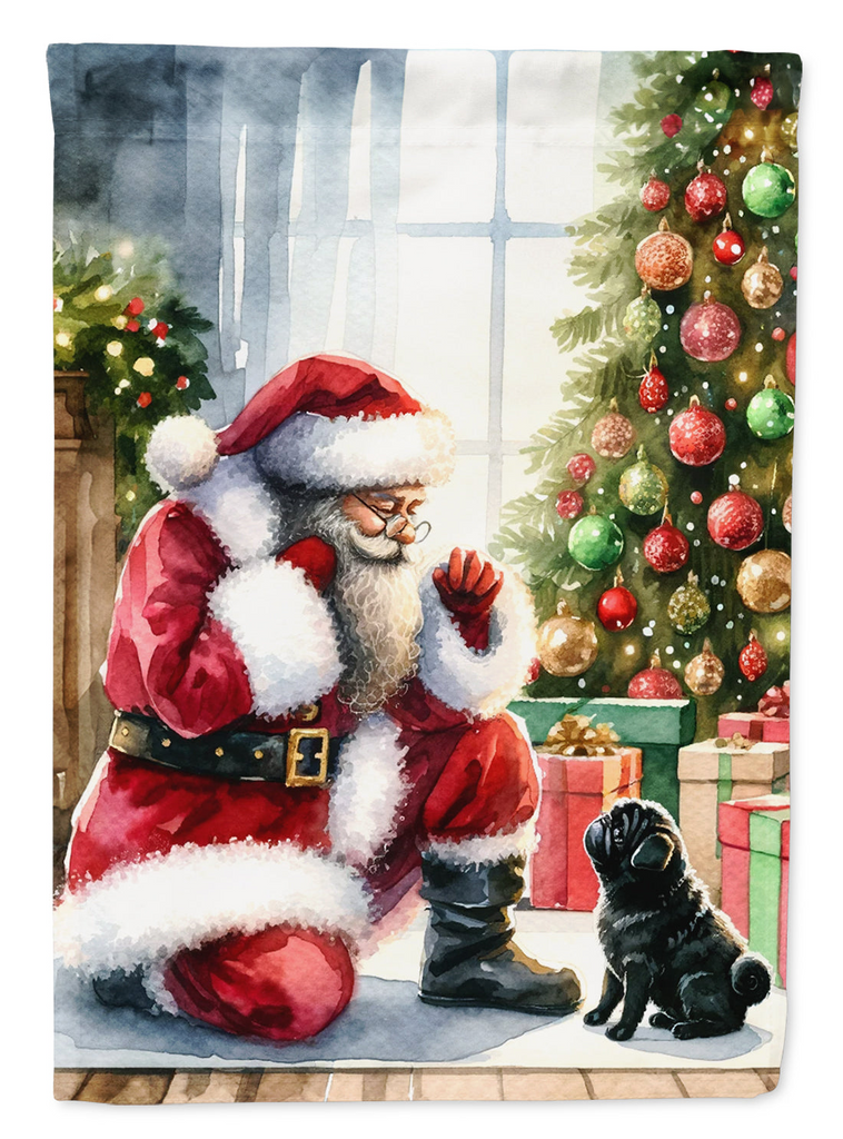 Glamorous Pups : Black Pug and Santa Claus House Flag