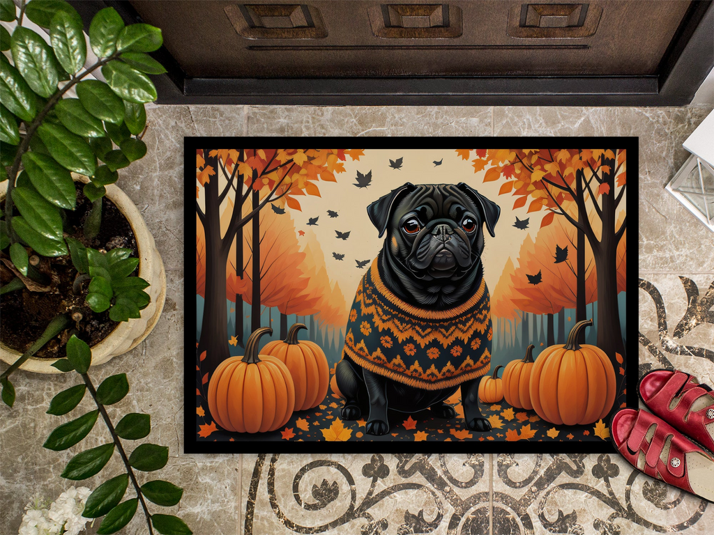 Glamorous Pups : Black Pug Fall Doormat