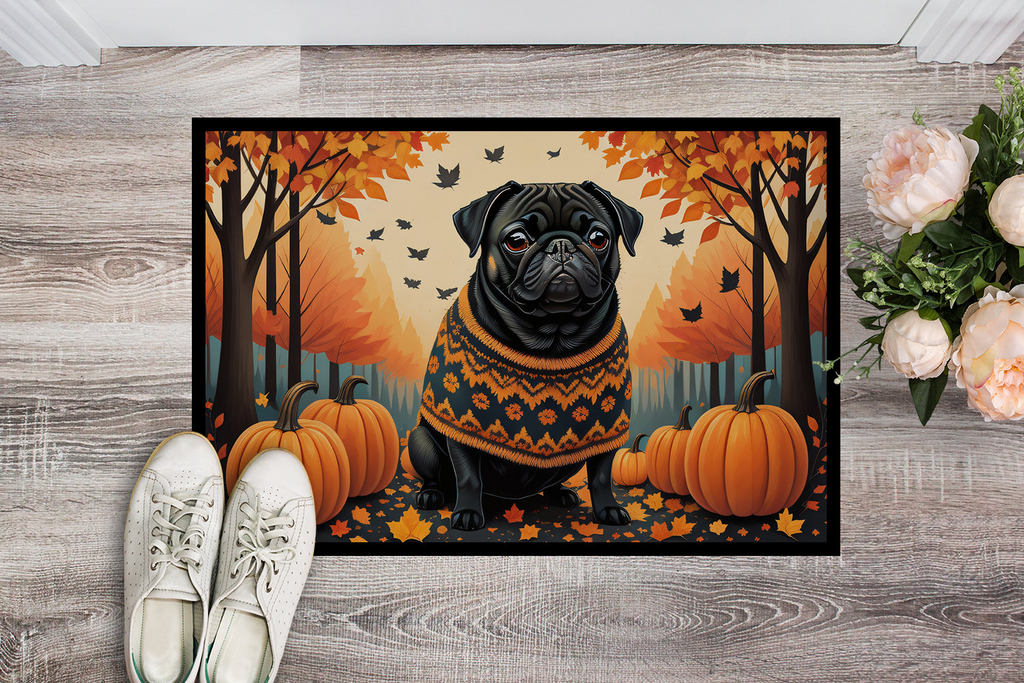Glamorous Pups : Black Pug Fall Doormat