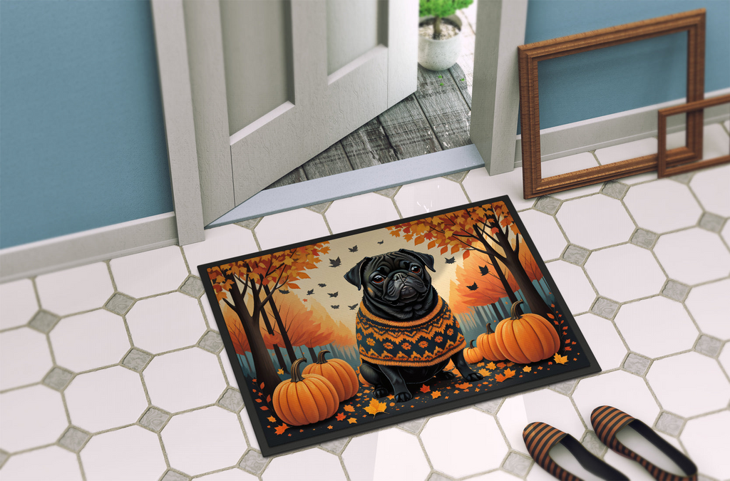 Glamorous Pups : Black Pug Fall Doormat