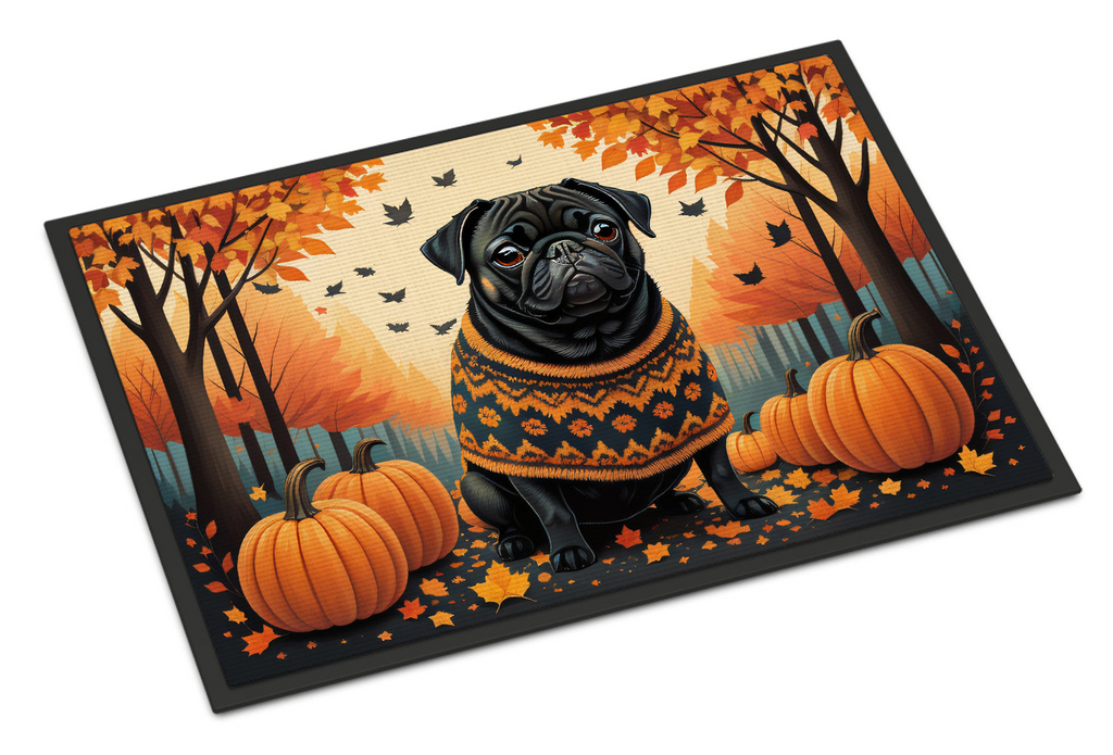 Glamorous Pups : Black Pug Fall Doormat