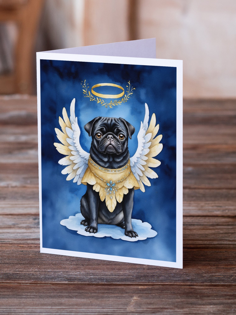 Glamorous Pups : Black Pug My Angel Greeting Cards Pack of 8