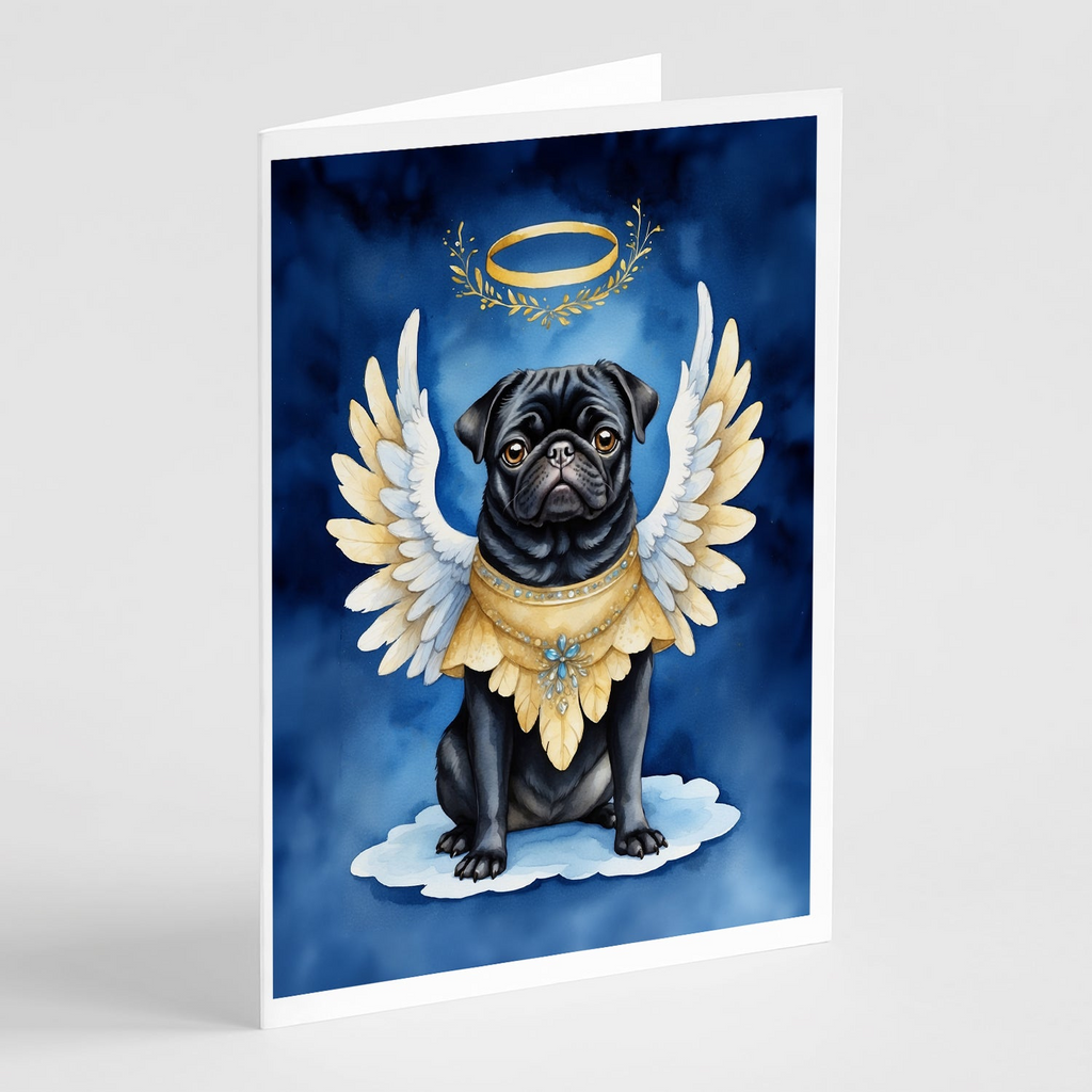 Glamorous Pups : Black Pug My Angel Greeting Cards Pack of 8