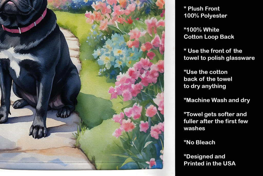Glamorous Pups : Black Pug Spring Path Kitchen Towel