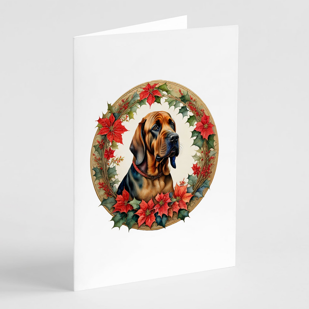 Glamorous Pups : Bloodhound Christmas Flowers Greeting Cards Pack of 8