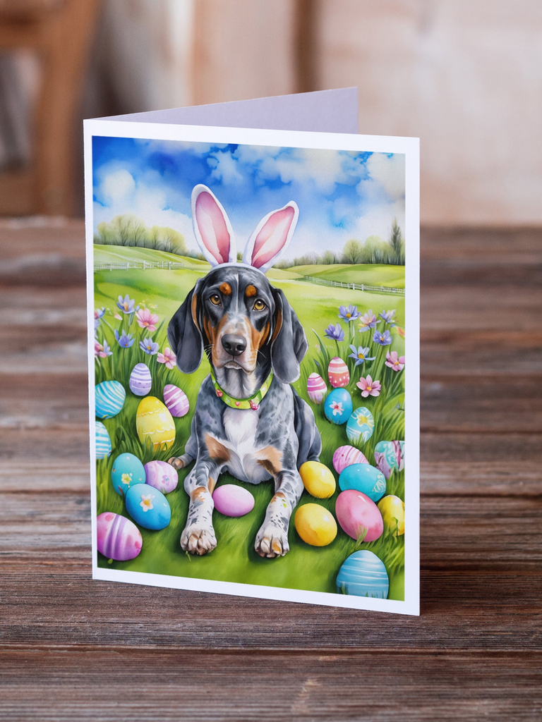 Glamorous Pups : Bluetick Coonhound Easter Egg Hunt Greeting Cards Pack of 8
