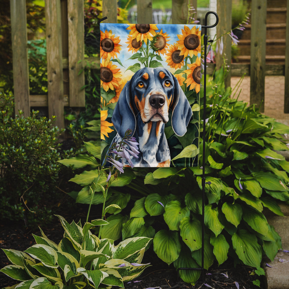 Glamorous Pups : Bluetick Coonhound in Sunflowers Garden Flag
