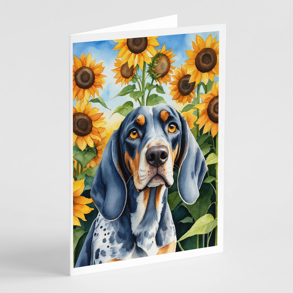 Glamorous Pups : Bluetick Coonhound in Sunflowers Greeting Cards Pack of 8