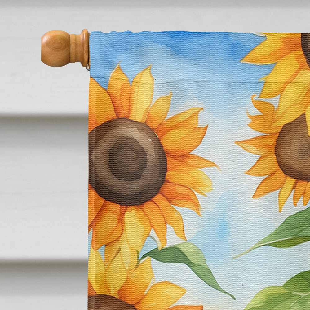 Glamorous Pups : Bluetick Coonhound in Sunflowers House Flag