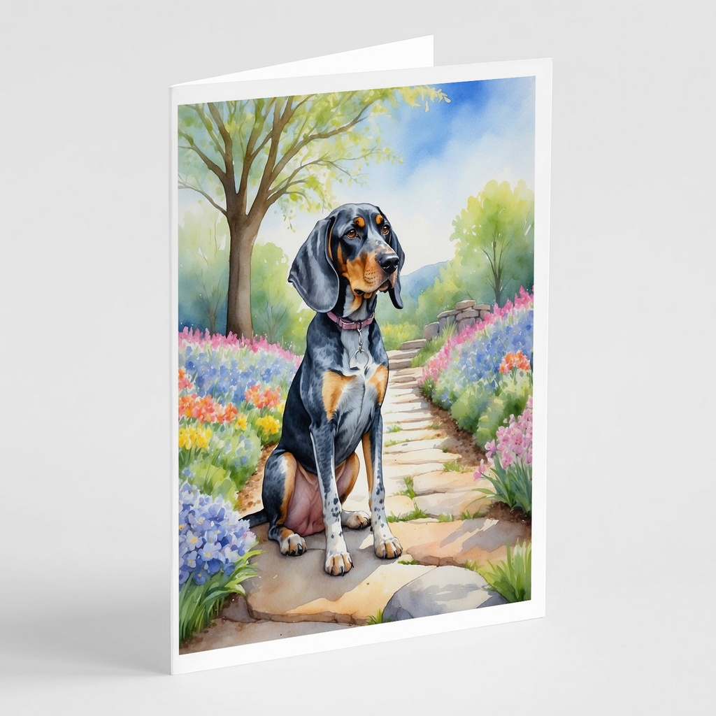 Glamorous Pups : Bluetick Coonhound Spring Path Greeting Cards Pack of 8