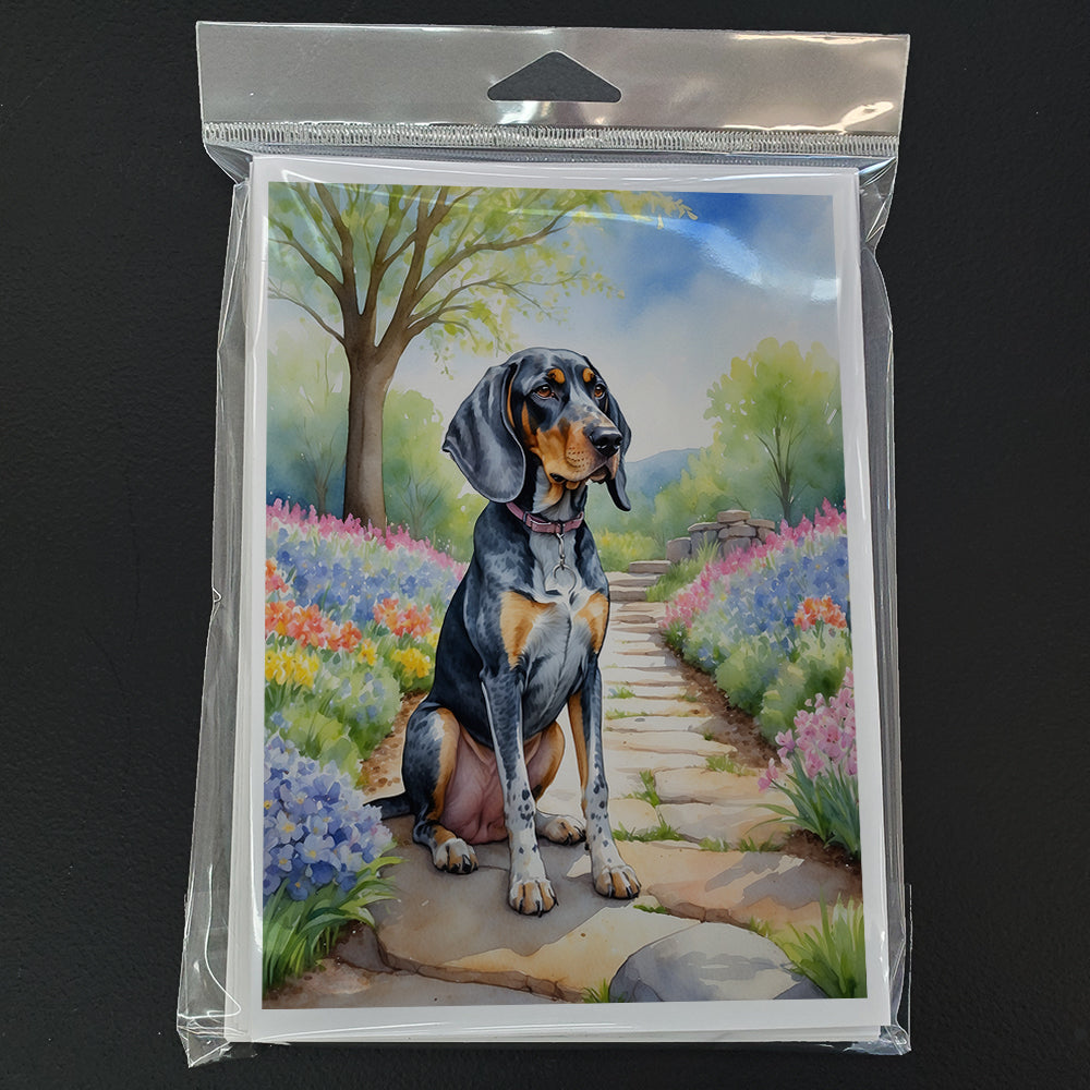 Glamorous Pups : Bluetick Coonhound Spring Path Greeting Cards Pack of 8