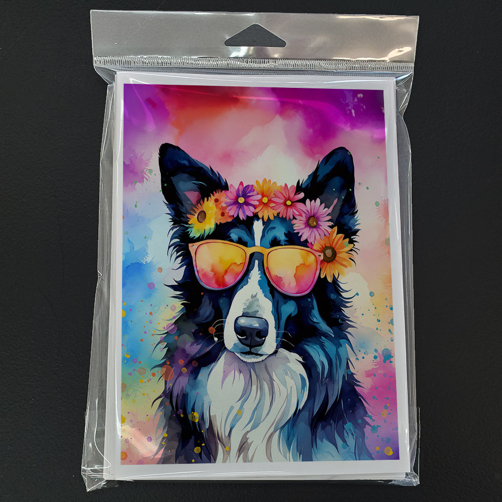 Glamorous Pups : Border Collie Hippie Dawg Greeting Cards Pack of 8