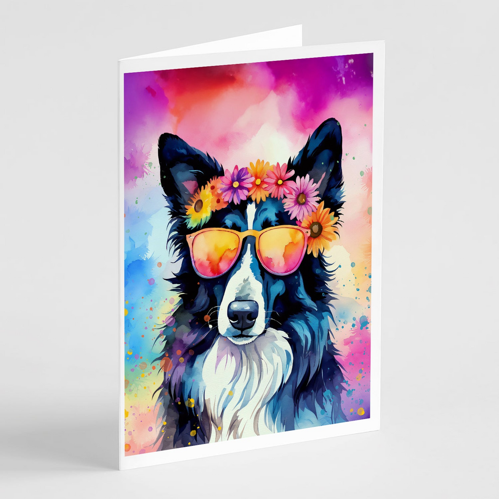 Glamorous Pups : Border Collie Hippie Dawg Greeting Cards Pack of 8