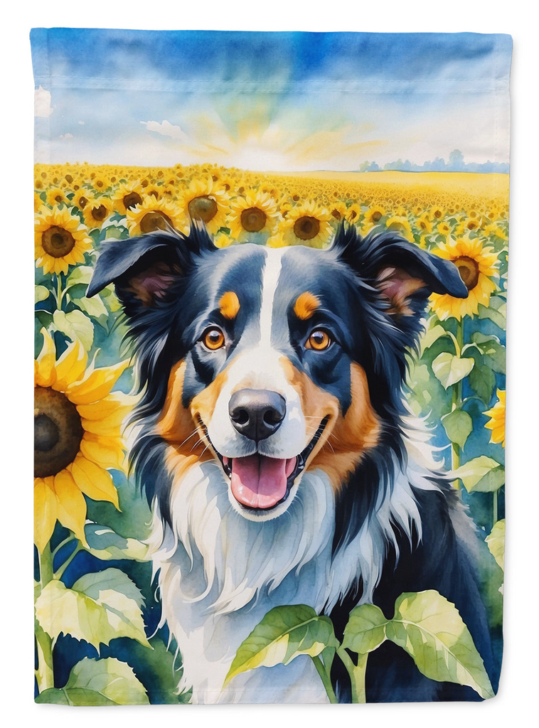 Glamorous Pups : Border Collie in Sunflowers Garden Flag